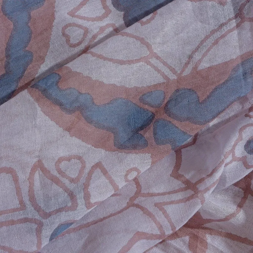 Floral Printed Scarf Blue and White